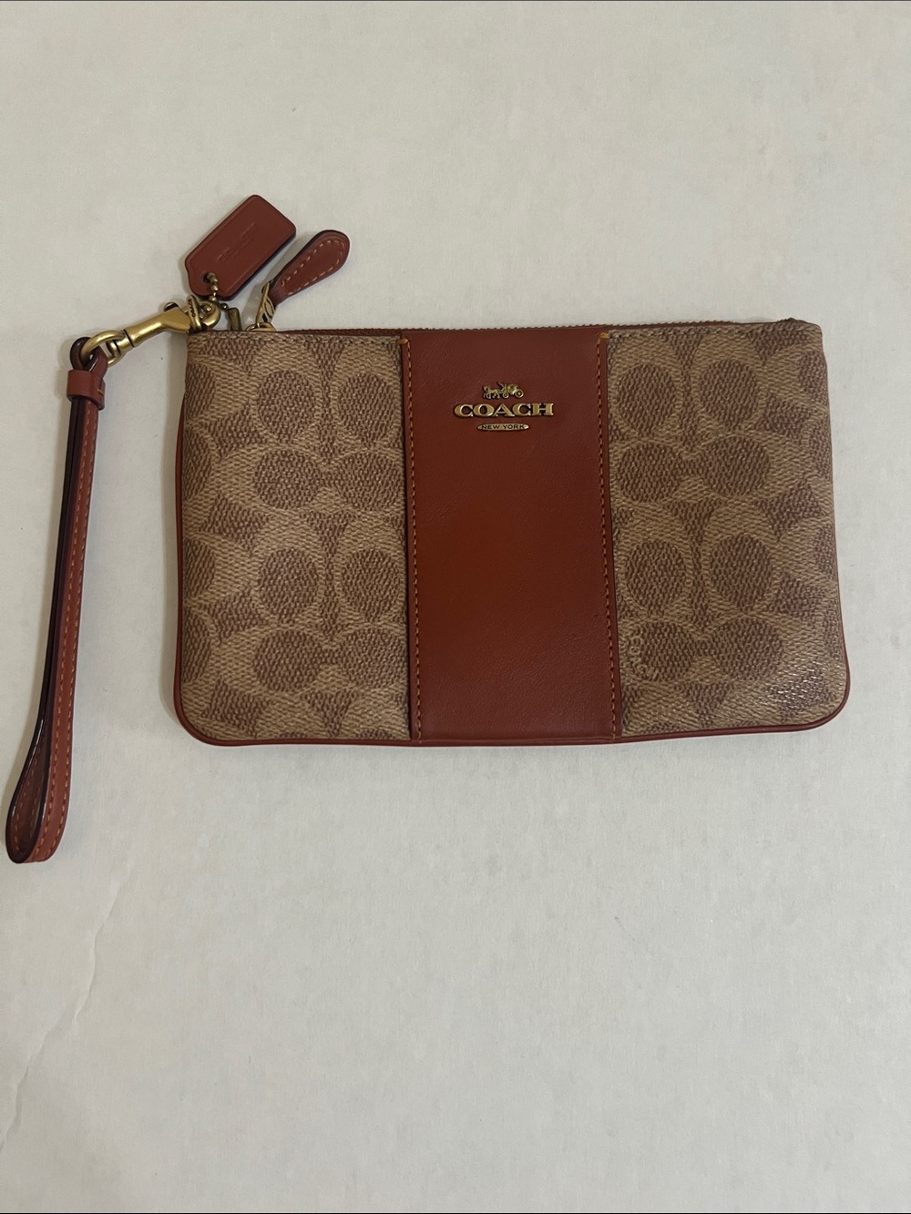 Coach Brown Signature Canvas and Leather Wristlet
